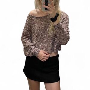 Urban Outfitters Cropped Purple Knit Off-Shoulder Sweater
